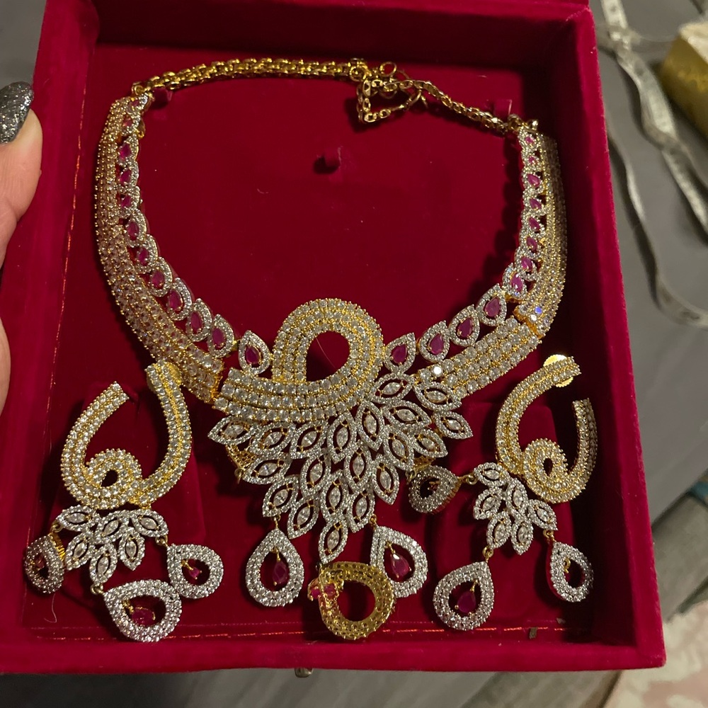 Elegant Bollywood Pink Necklace Set